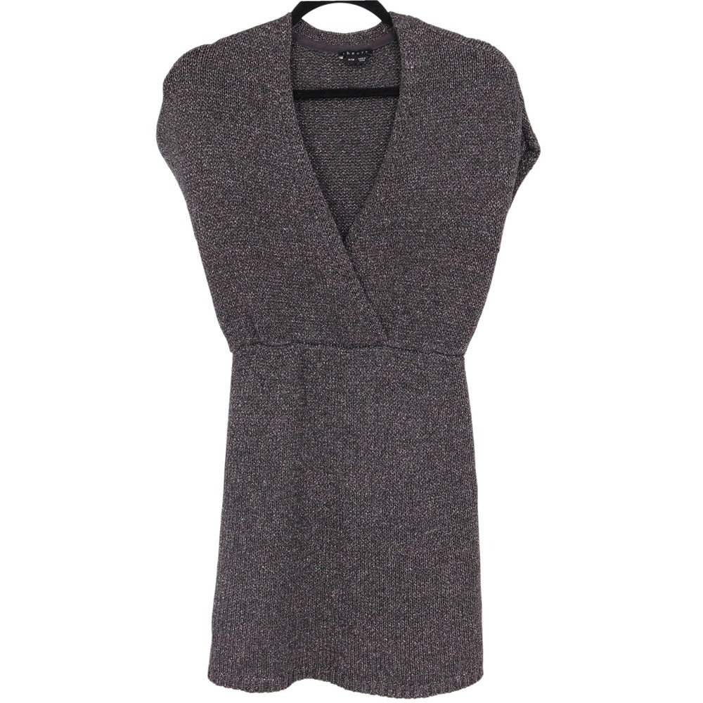 Theory Metallic Gray Knit Mini Dress Size P/TP Short Sleeve Wrap Career Party